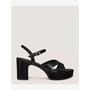 Stuart Weitzman 'Carmen' Black Midi Platform Open Toe Leather Sandal Size 7.5